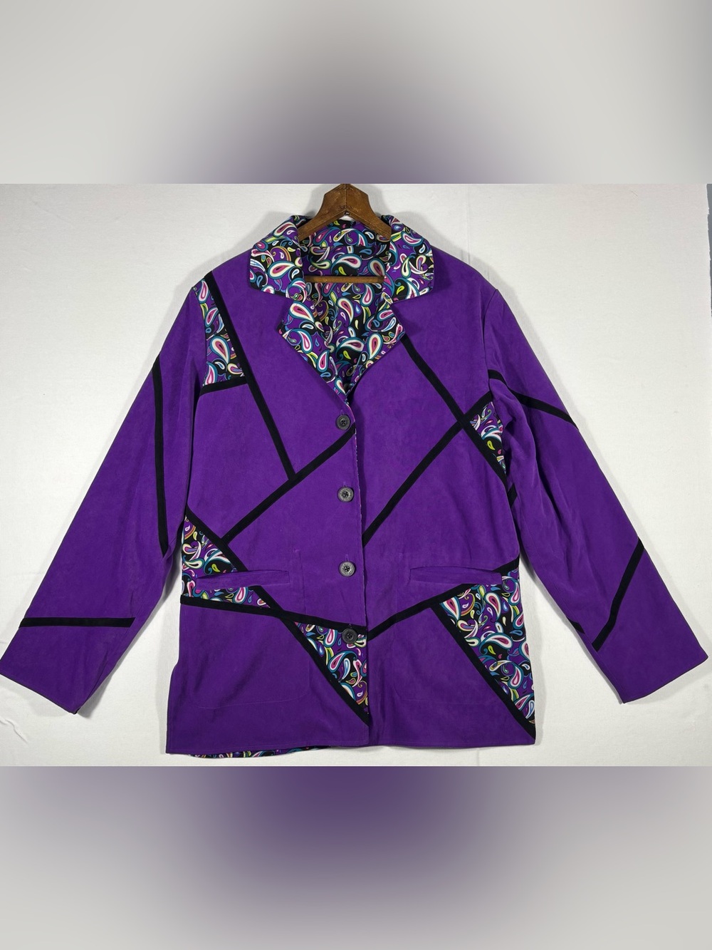 Koos of course! Women’s Small Purple and Paisley Pattern Reversible Jacket